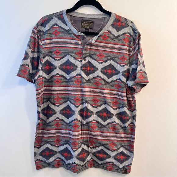 Lucky Brand Henley T Shirt Aztec Southwestern Short Sleeve Size large - Picture 1 of 8